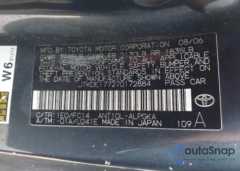 2007 Scion Tc z USA, uszkodzony, nr VIN JTKDE177270172884